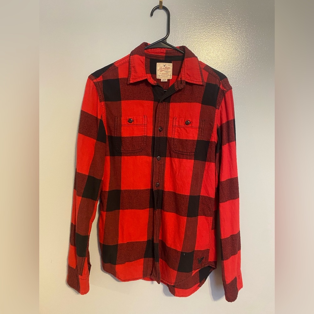 American Eagle red and black plaid flannel